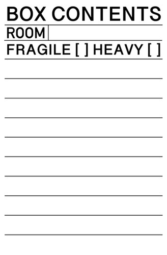 Box contents label for - contents,